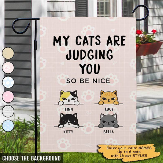 Garden Flag Cat Judging Be Nice Personalized Garden Flag 12"x18"