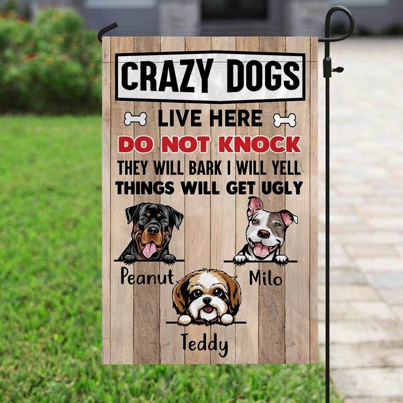 Garden Flag Crazy Dogs Live Here Peeking Dog Personalized Dog Decorative Garden Flags 12"x18"