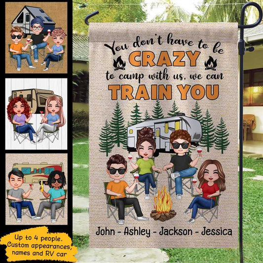 Garden Flag Doll Camping Friends Crazy To Camp With Us Personalized Garden Flag 12"x18"