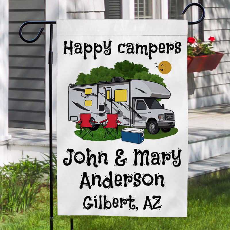 Garden Flag Happy Campers Campsite Personalized Garden Flag 12"x18"