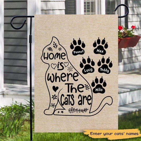 Garden Flag Home Is Where The Cat Is Personalized Garden Flag 12"x18"