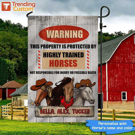 Garden Flag Protected By Highly Trained Horses Personalized Garden Flag 12"x18"