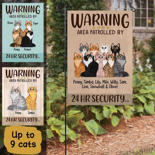 Garden Flag Sitting Cat Cartoon Area Patrolled Personalized Garden Flag 12"x18"