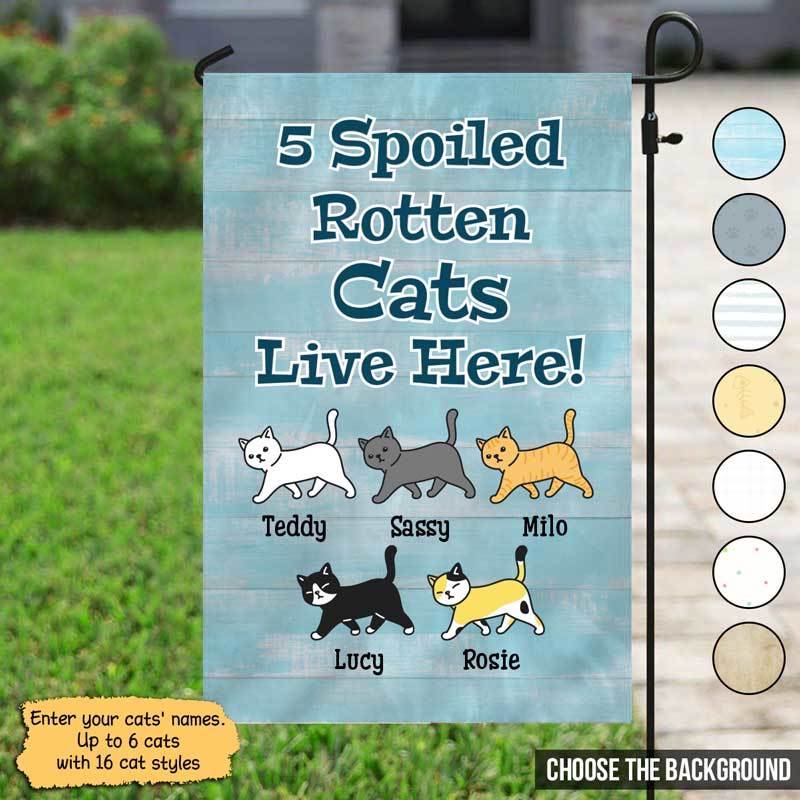 Garden Flag Spoiled Rotten Cat Lives Here Personalized Garden Flag 12"x18"