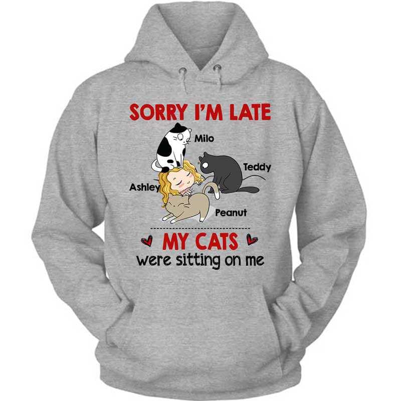 Hoodie Sorry I'm Late My Cats Were Sitting On Me Personalized Hoodie