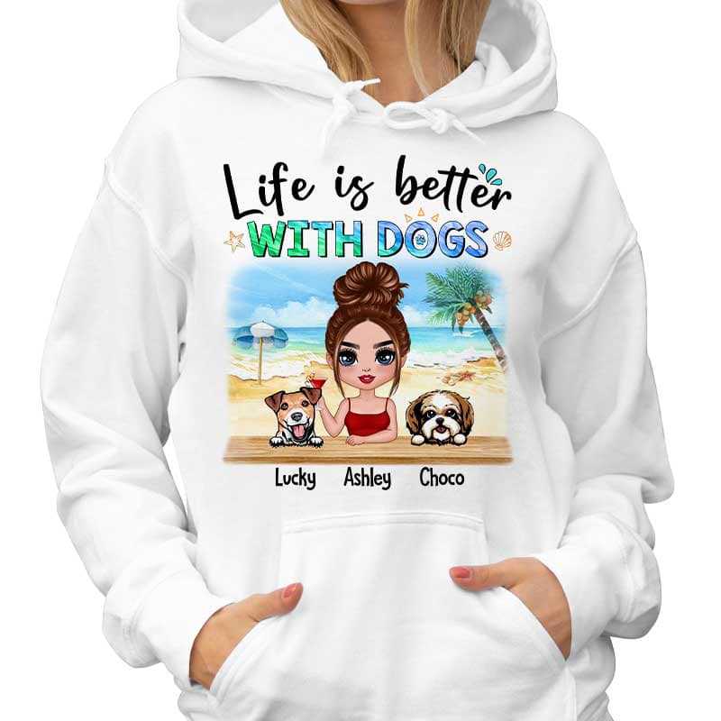 Hoodie & Sweatshirts Doll Summer Woman And Dog At Beach Personalized Hoodie Sweatshirt