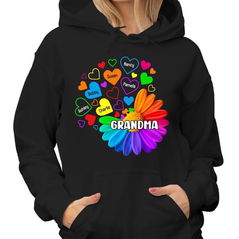 Hoodie & Sweatshirts Grandma Colorful Daisy Flower Hearts Personalized Hoodie Sweatshirt