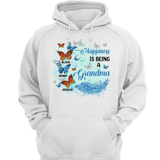 Hoodie & Sweatshirts Grandma Feather And Butterflies Personalized Hoodie Sweatshirt Hoodie / White Hoodie / S