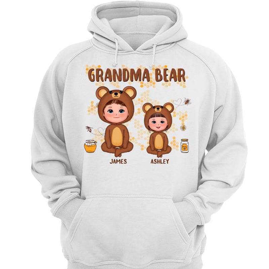 Hoodie & Sweatshirts Grandma Mom Auntie Bear Doll Kids Personalized Hoodie Sweatshirt Hoodie / White Hoodie / S