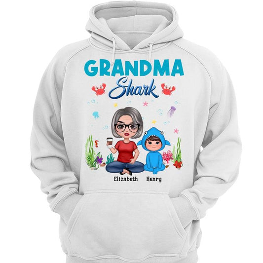 Hoodie & Sweatshirts Grandma Mom Auntie Shark Doll Kids Mother‘s Day Gift Personalized Hoodie Sweatshirt Hoodie / White Hoodie / S