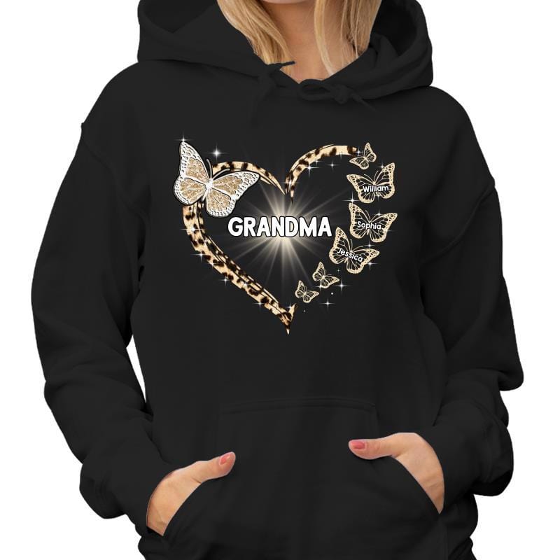 Hoodie & Sweatshirts Leopard Butterflies Heart Grandma Personalized Hoodie Sweatshirt