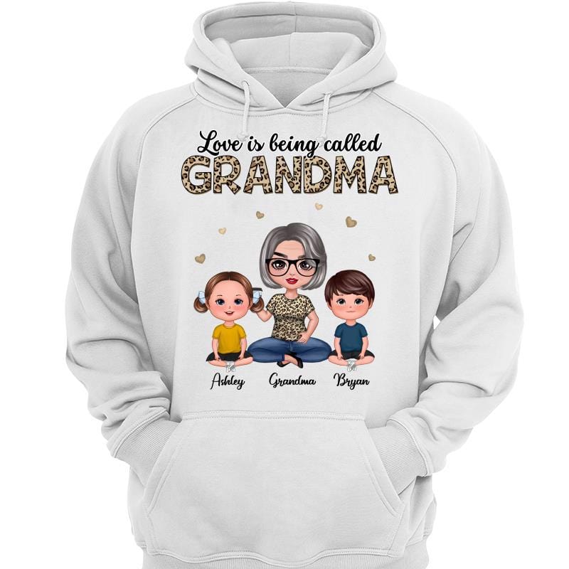 Hoodie & Sweatshirts Leopard Love Is Being Called Doll Grandma And Grandkids Personalized Hoodie Sweatshirt Hoodie / White Hoodie / S