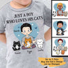 Kid Apparel Just A Boy Loves Cats Personalized Youth Shirt Youth Tee / YXS / Ash