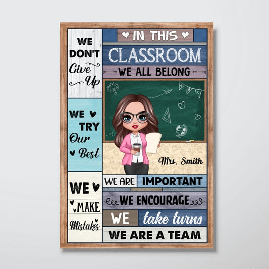 Doll Teacher Blue Wood Texture In This Classroom Personalized Vertical Poster
