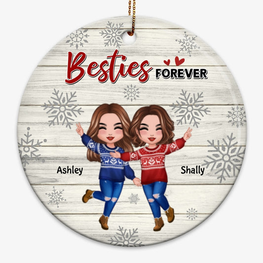 Best Friends Sisters Snowflakes Stripe Personalized Circle Ornament