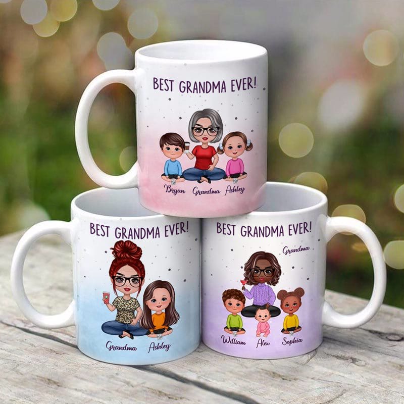 Mug Best Grandma Ever Doll Grandma & Kid Watercolor Personalized Mug