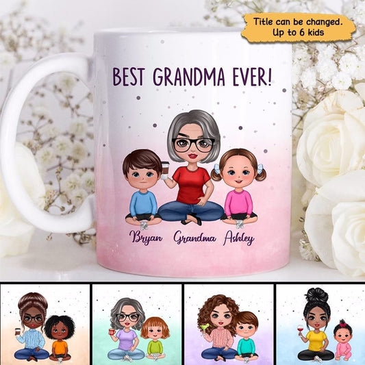 Mug Best Grandma Ever Doll Grandma & Kid Watercolor Personalized Mug AOP Mug / White / 11oz