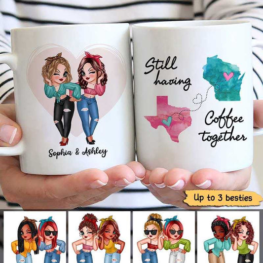 Mug Besties At Heart Sassy Girls Long Distance Personalized Mug Ceramic Mug / White / 11oz