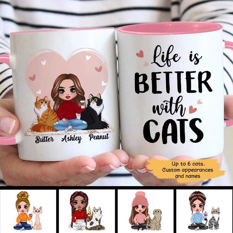 Mug Doll Girl Pink Heart Gift For Cat Lovers Personalized Mug Ceramic Mug / White / 11oz
