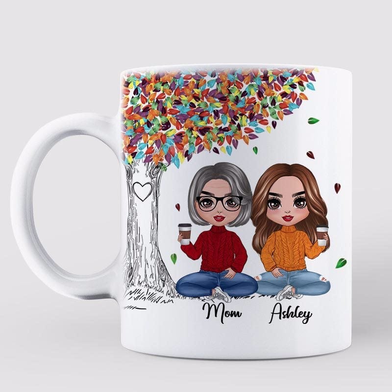 Mug Doll Mom And Daughters Sitting Under Colorful Tree Personalized Mug 11oz