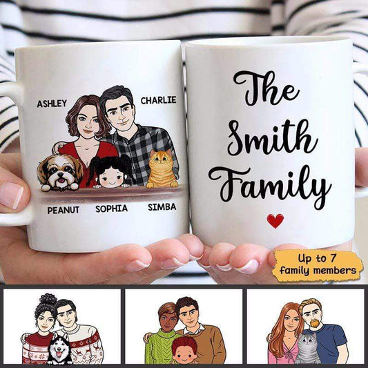 Mug Family Couple Husband Wife Kids Dog Cat Personalized Mug Ceramic Mug / White / 11oz