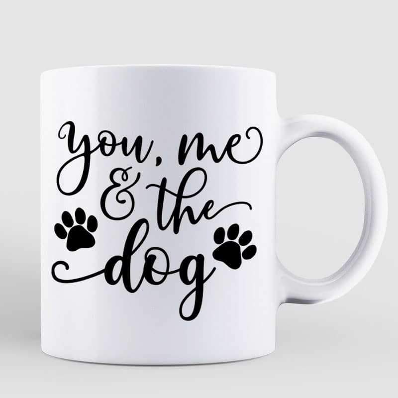 Mug Front View Couple Embrace And Dogs You Me And The Dogs Personalized Mug