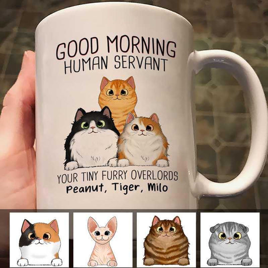 Mug Good Morning Cat Human Servant Personalized Mug 2 Ceramic Mug / White / 11oz