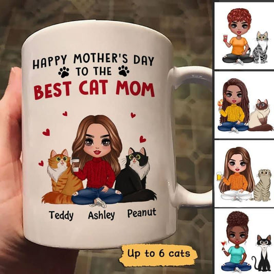Mug Happy Mother‘s Day To The Best Cat Mom Gift Doll Woman Personalized Mug Ceramic Mug / White / 11oz