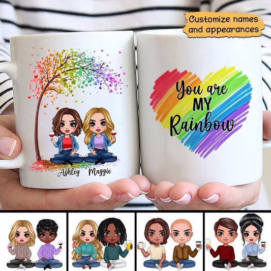 Mug LGBT Doll Couple Under Tree Personalized Mug Ceramic Mug / White / 11oz