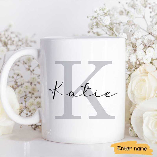 Mug Subtle Initial and Custom Name Birthday Gift For Family Personalized Coffee Mug Ceramic Mug / White / 11oz