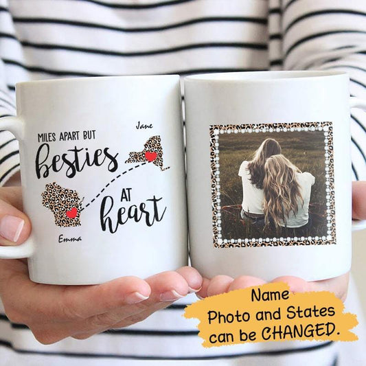 Mugs Besties At Heart Leopard Photo Personalized Mug 11oz