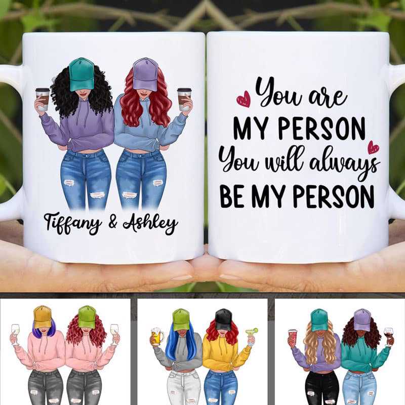Mugs Besties Modern Girls Front View Personalized Mug 11oz