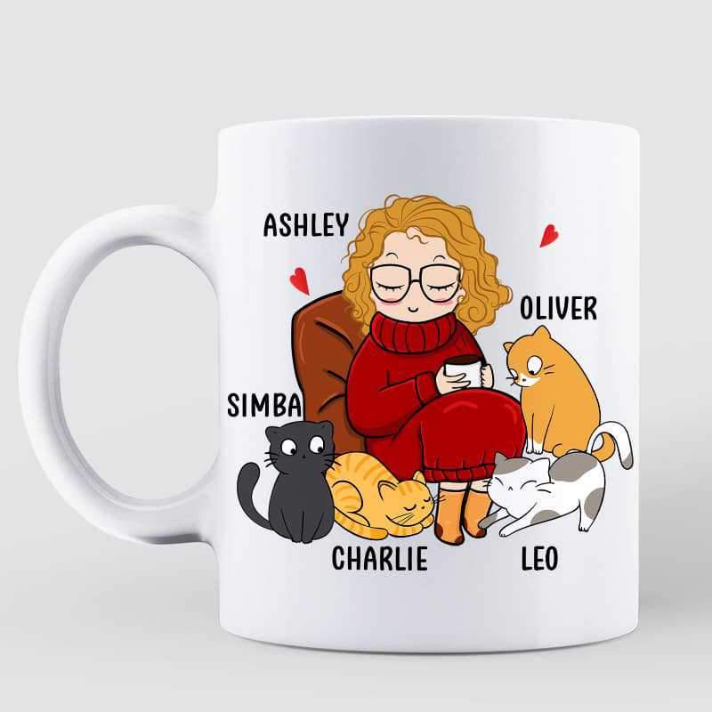 Mugs Chibi Coffee Girl And Her Cats Personalized Mug 11oz