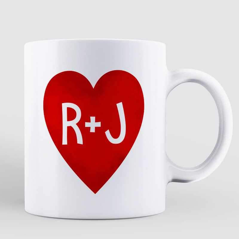 Mugs Chibi Couple Love Heart Initial Personalized Coffee Mug 11oz