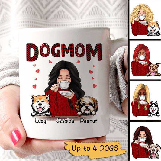 Mugs Dog Mom Red Patterned Personalized Coffee Mug 11oz