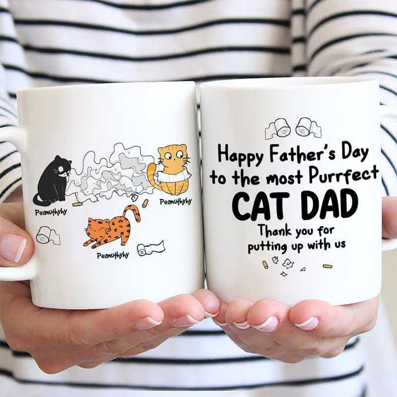 Mugs Happy Father‘s Day Toilet Paper Cats Personalized Mug 11oz