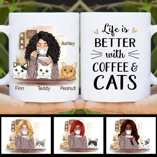 Mugs Life Better Cat Coffee Girl Personalized Mug 11oz