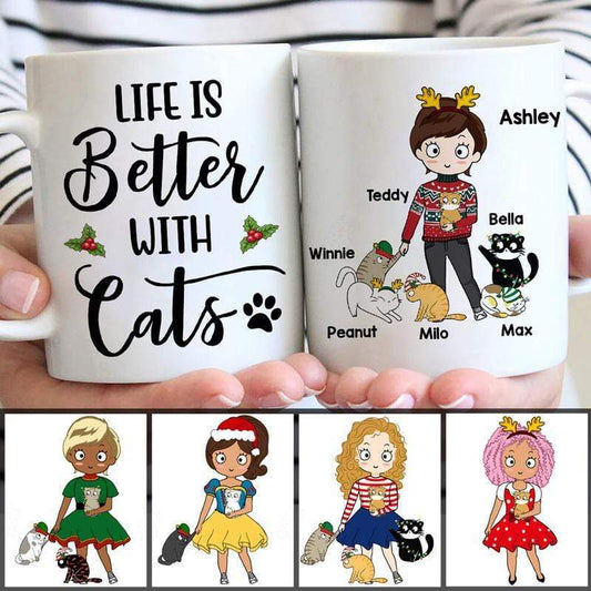 Mugs Life Is Better With Cats Chibi Girl Personalized Mug 11oz