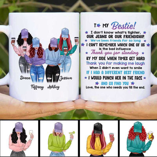 Mugs Modern Girls Front View To My Bestie Personalized Mug (4 Besties) 11oz