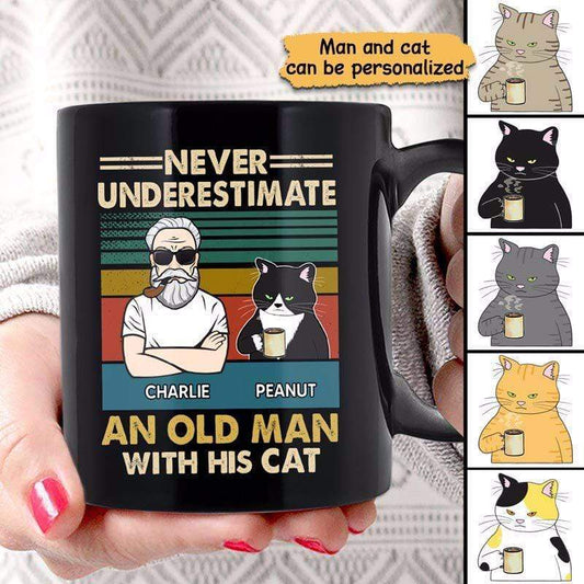 Mugs Never Underestimate An Old Man With His Cat Personalized Mug 11oz