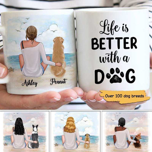 Mugs Woman And Dog At Sea Personalized Coffee Mug 11oz