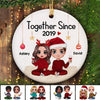Ornament Doll Couple Sitting Christmas Personalized Circle Ornament Ceramic / Pack 1