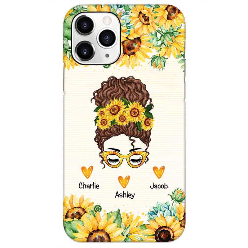 Phone Case Sunflower Messy Bun Mom Life Personalized Phone Case