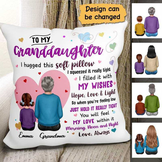 Pillow Colorful Heart To My Granddaughter Gift From Grandma Personalized Pillow (Insert Included) 12x12 / Linen