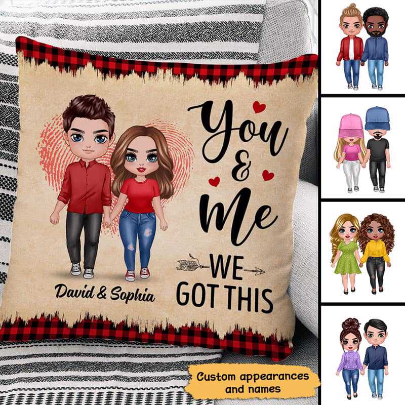 Pillow Doll Couple Standing You & Me Valentine‘s Day Gift Personalized Pillow (Insert Included) 12x12 / Linen
