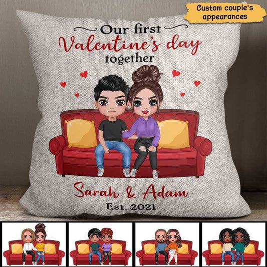 Pillow First Valentine Couple Gift For Him For Her Personalized Pillow (Insert Included) 12x12 / Linen