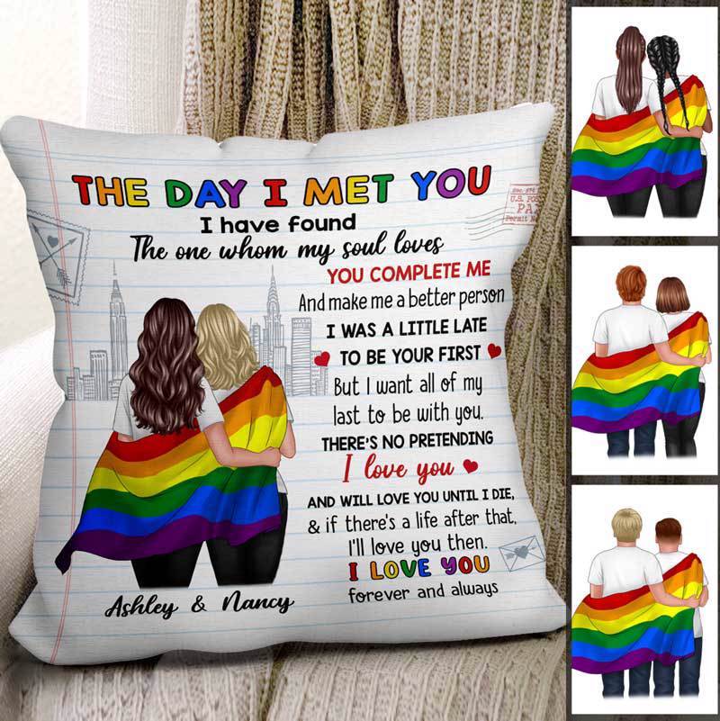 Pillow LGBT Couples Paper Pattern Personalized Pillow (Insert Included) 18x18 / Linen