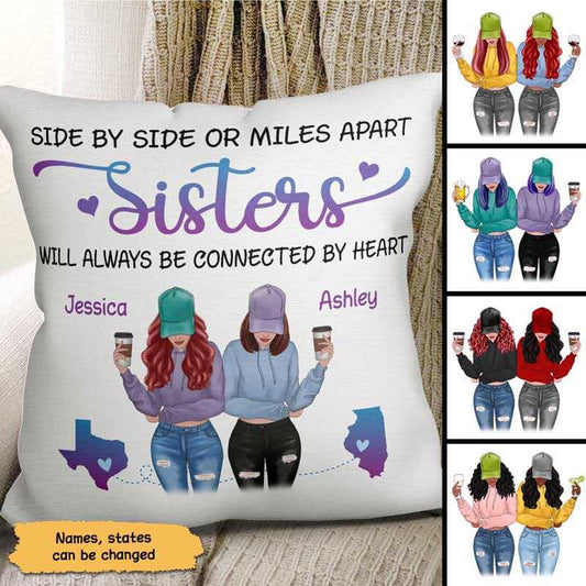 Pillow Long Distance Sisters Besties Modern Girls Personalized Pillow (Insert Included) 18x18 / Linen