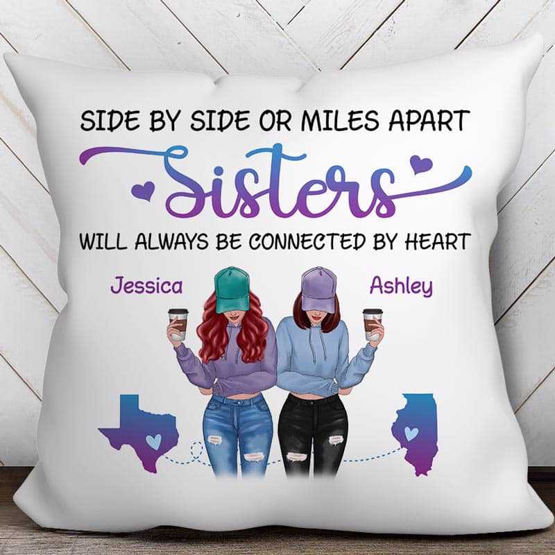Pillow Long Distance Sisters Besties Modern Girls Personalized Pillow (Insert Included)