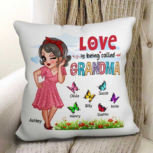 Pillow Love Being Called Grandma Sassy Woman Butterflies Personalized Pillow (Insert Included) 12x12 / Linen